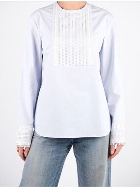 Sandro paris size 1 Light Blue Long-Sleeve Lace-Trim Blouse